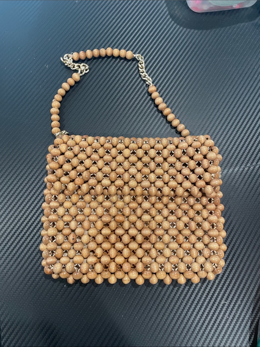 Vintage Wood Beaded Wristlet Clutch Japan